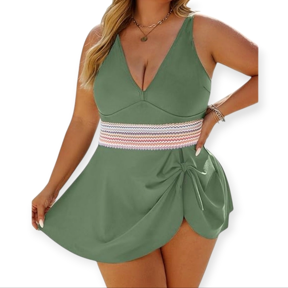 Green Women's Tummy Control Swim Dress